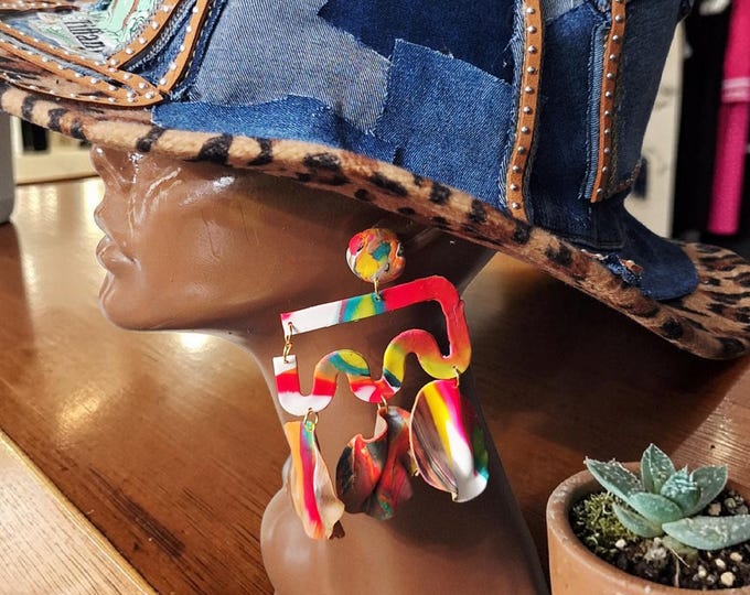 Handmade Dangle Statement Earrings: Geometric Polymer Clay Earrings.