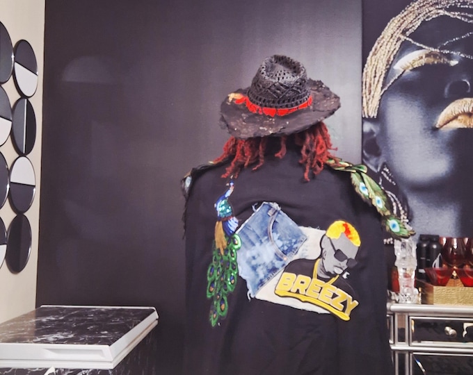 Upcycled Oversized Black Cape Ostrich Feather: Ostrich feather earring set