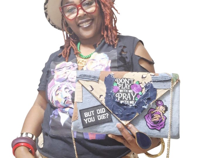 Denim and Camo Patchwork Clutch handbag: camo crossbody bag