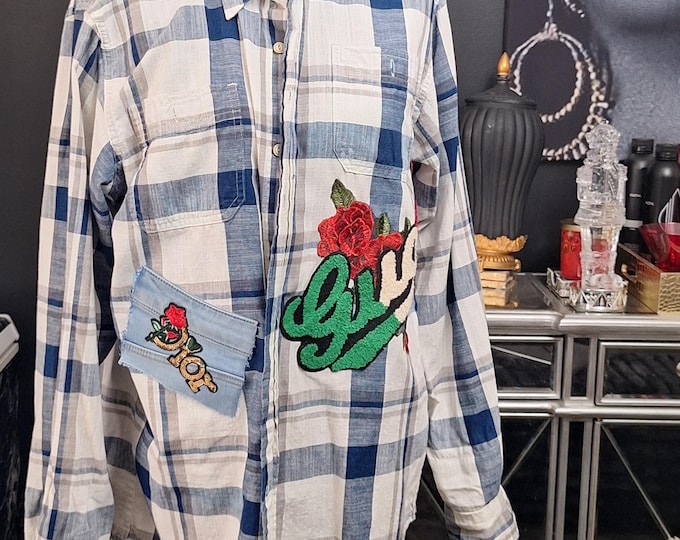 Upcycled Plaid Shirt: Patchwork plaid Flannel shirt