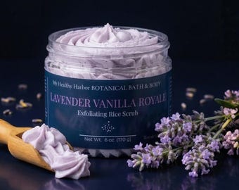 Lavendel Vanille Körperpeeling | Peeling-Reis | Feuchtigkeitsspendendes Spa-Peeling | Selbstfürsorge Geschenk | 6 Unze