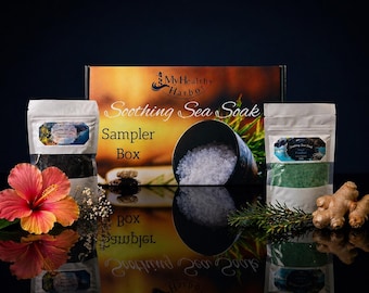 Caja de muestras de sales de baño relajantes / Set de regalo de 6 sales de baño / Sales de baño herbales / Kit de spa para aliviar el estrés, dormir y desintoxicar / Regalo natural para el autocuidado
