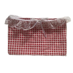 Handmade gingham lace bow pencil/makeup case purse