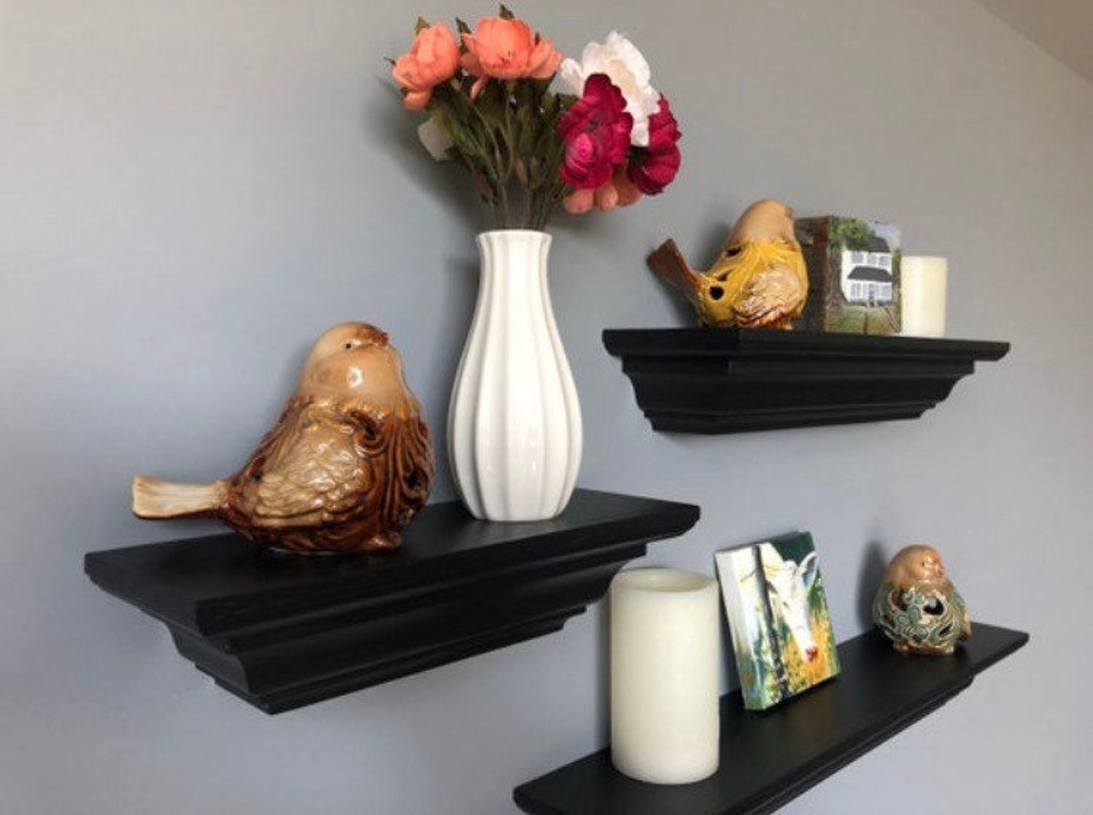 Black Floating Shelf Black Crown Molding Shelves Floating Etsy