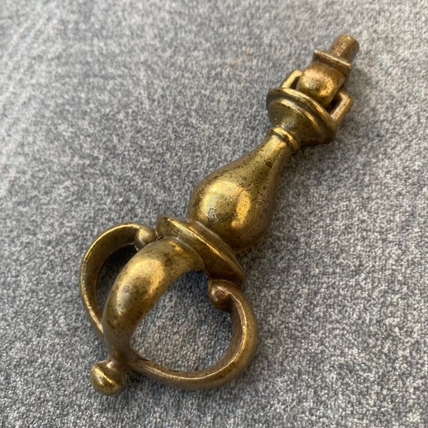 Vintage Brass Drop Pull - Brass Knob - Brass Cabinet Hardware - Antique Drop Pull - Drawer Pull