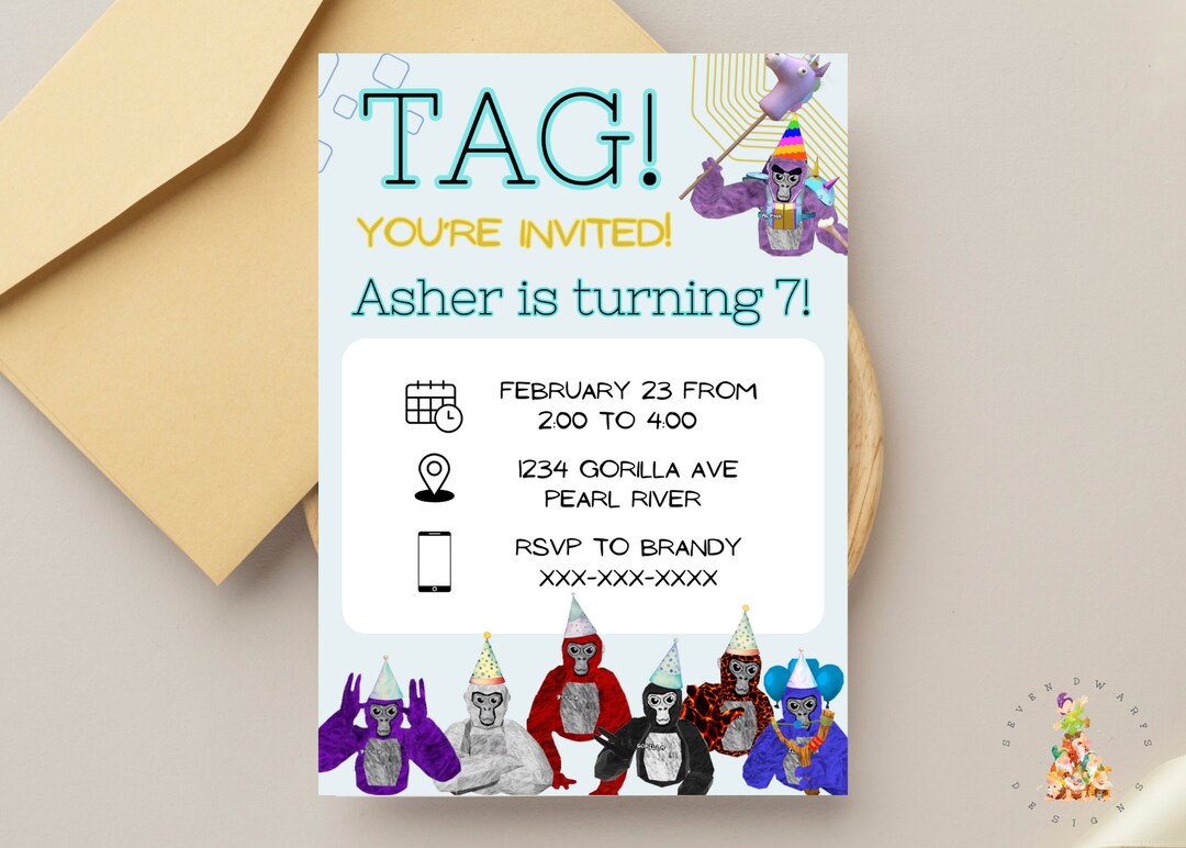 Gorilla Tag Party Invitation VR Birthday Digital Invitation gorilla-tag-party-invitation-vr-birthday-digital-invitation