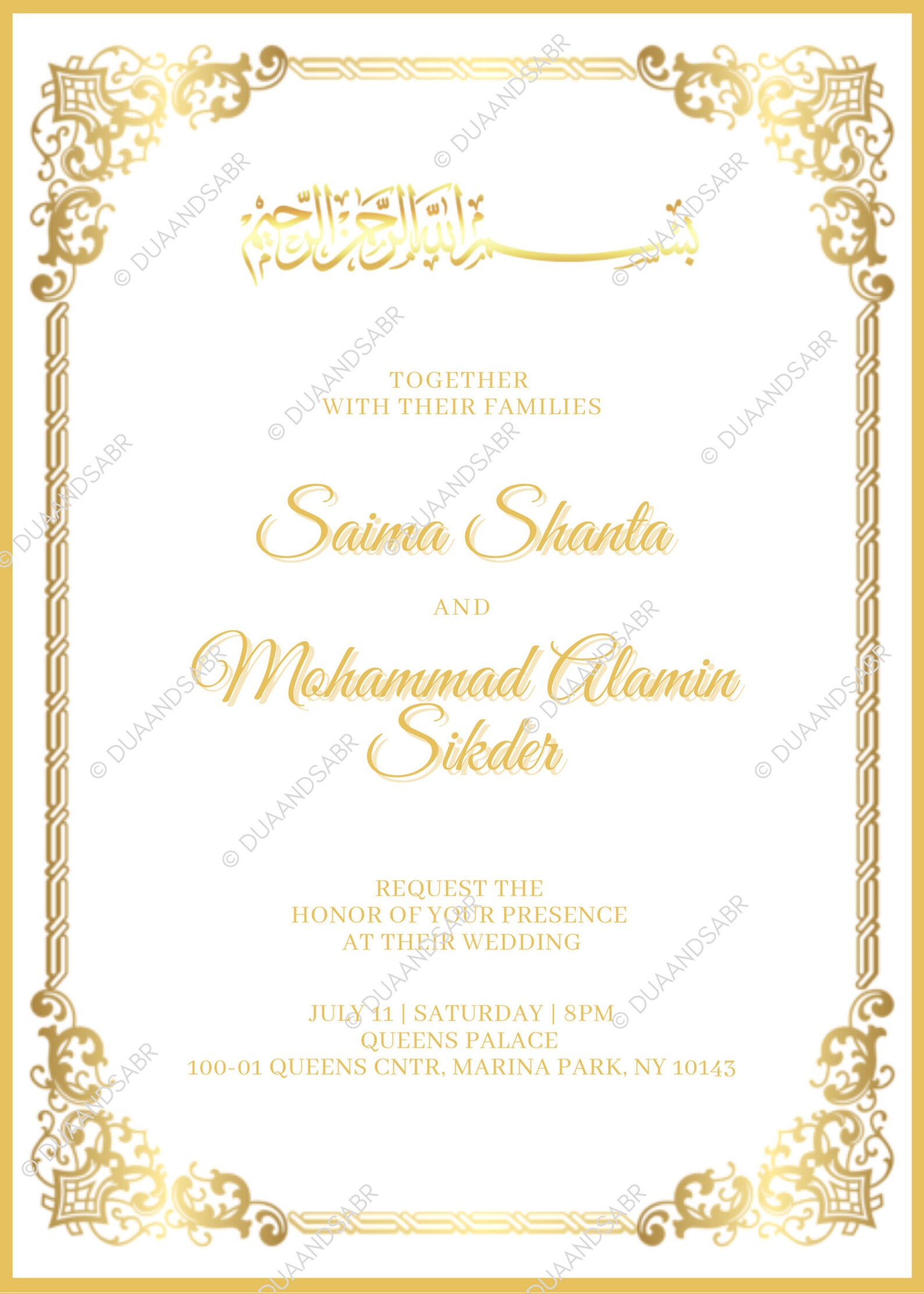 White and Gold Muslim Wedding Invitation Card Nikah Walimah Etsy