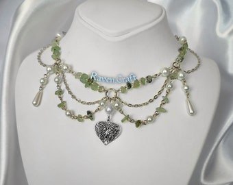 Fairycore Crystal and Pearl Necklace, Cottagecore Layered Choker, Handmade Jewelry.