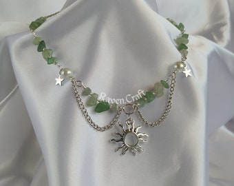 Green Aventurine Necklace Fairycore Natural Stone Gift Softcore Aesthetic Gemstone Crystal Jewelry Cottagecore Handmade Grunge Birthstone