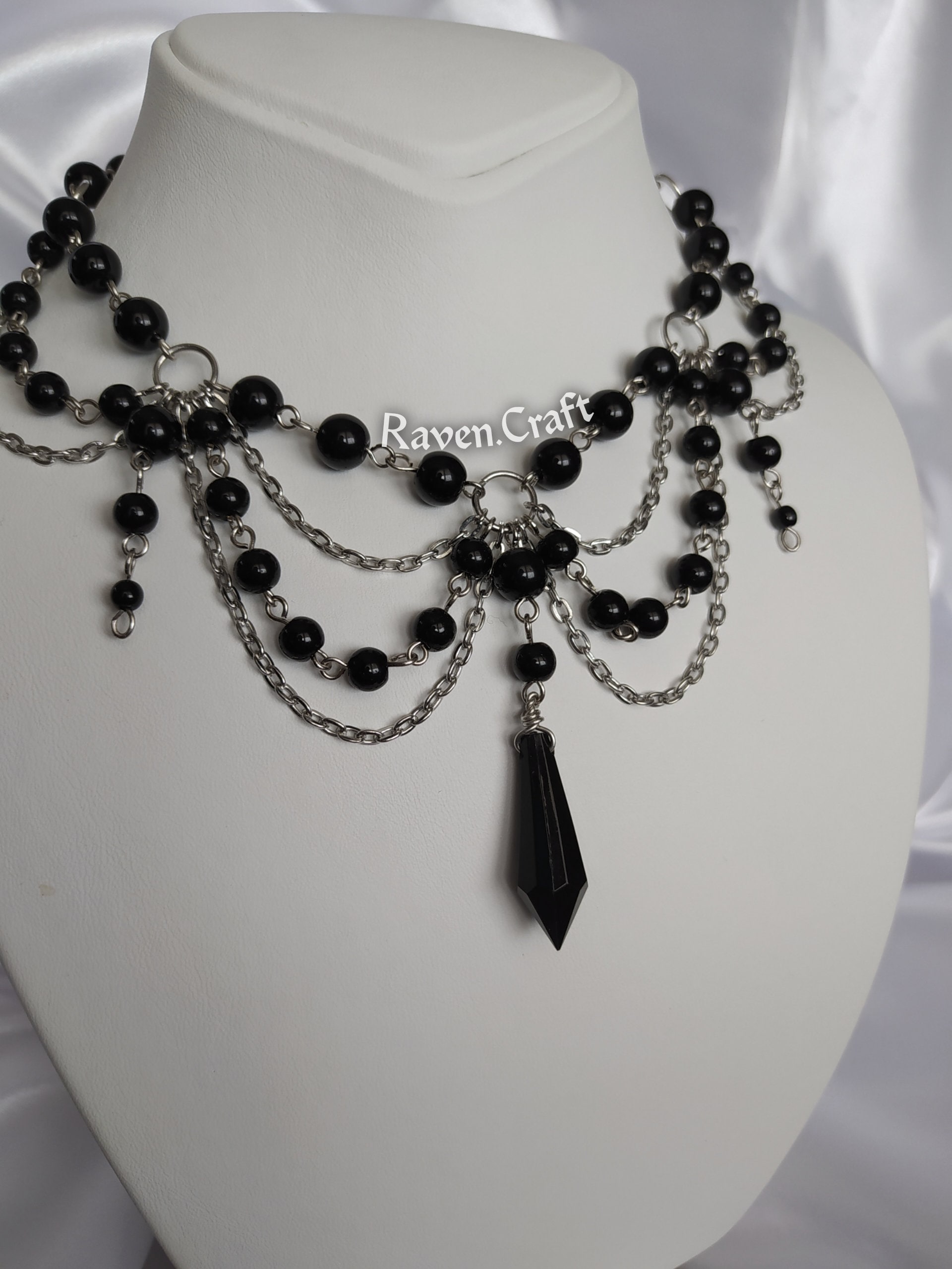 Black Pearl Necklace, Gothic Witchy Choker, Unique Layered Jewelry