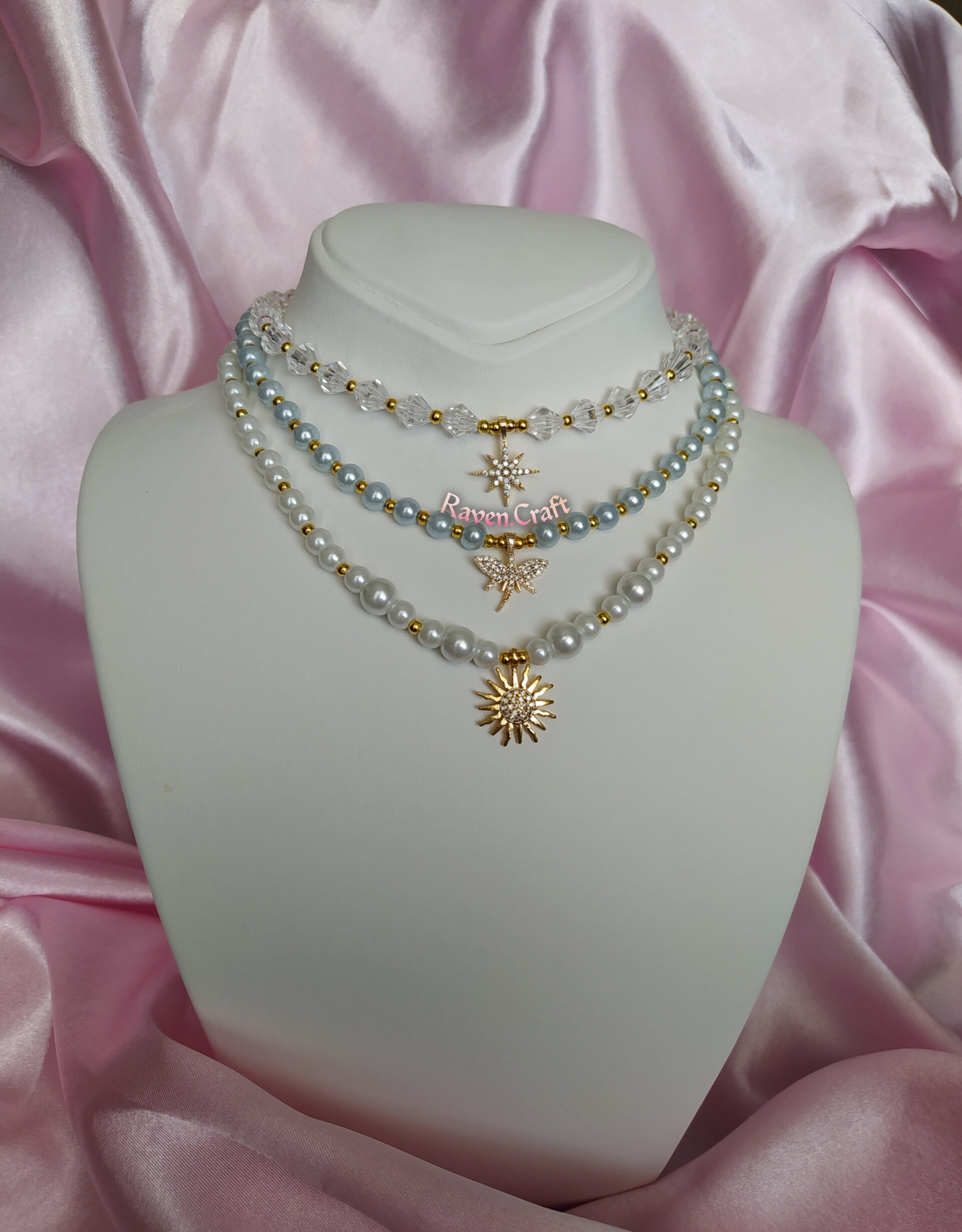 Pearl Necklace. Blue Pearl Pendant Necklaces. Gold Necklace Etsy