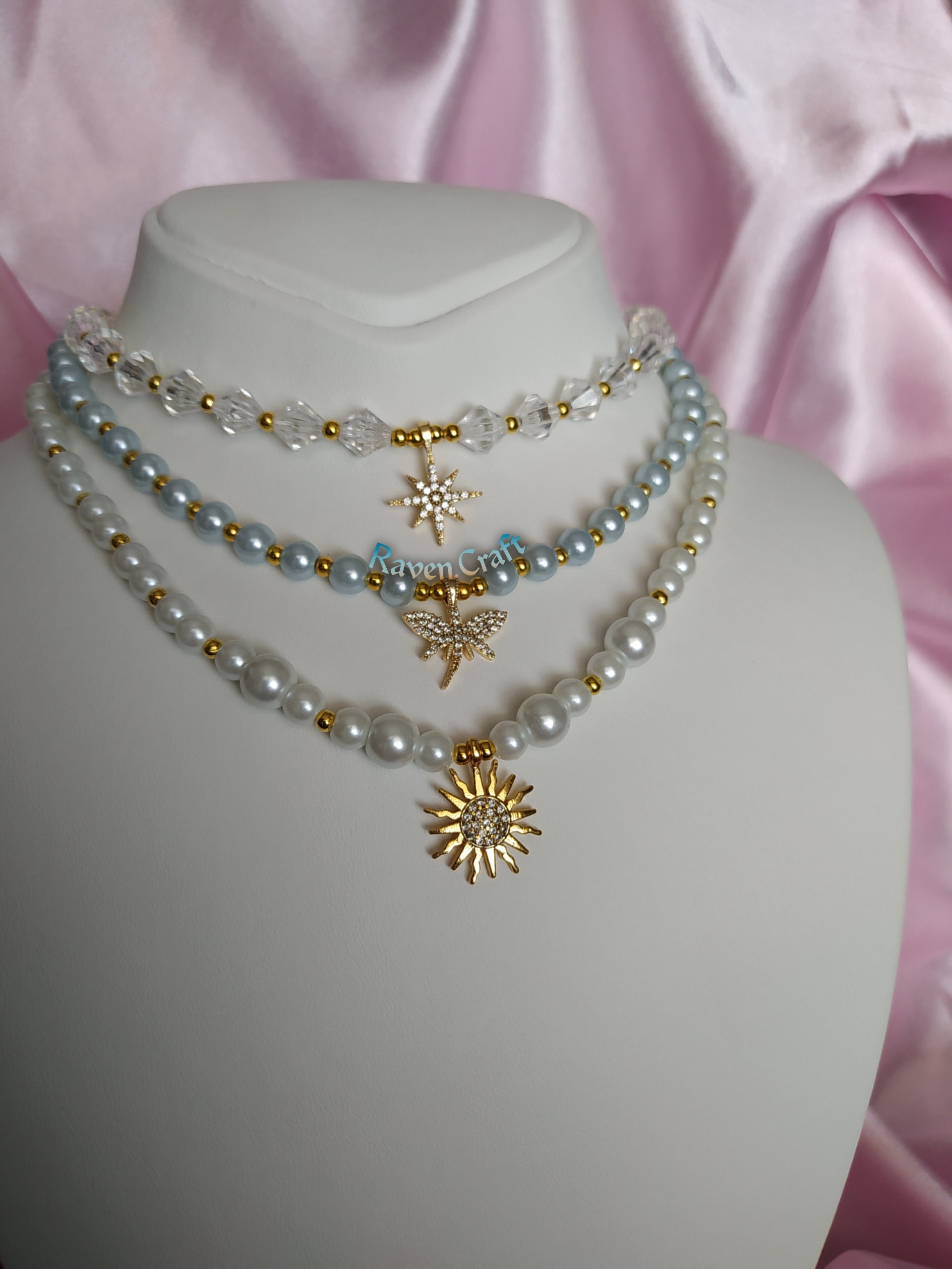 Pearl Necklace. Blue Pearl Pendant Necklaces. Gold Necklace Etsy