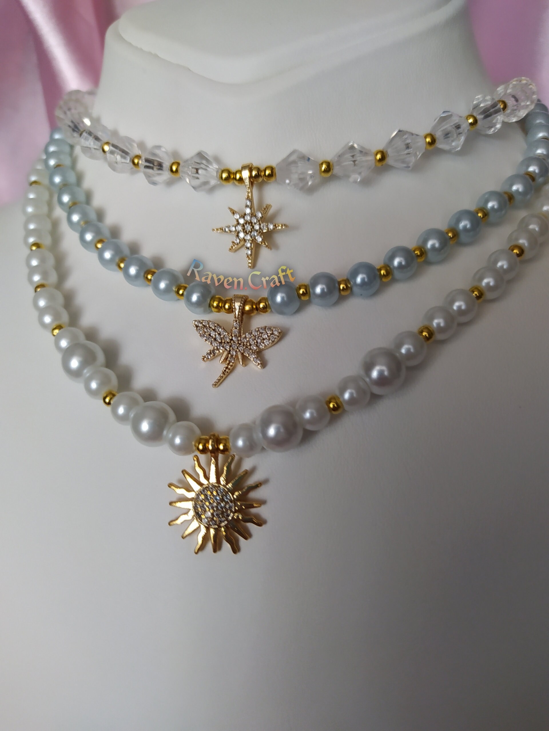 Pearl Necklace. Blue Pearl Pendant Necklaces. Gold Necklace Etsy