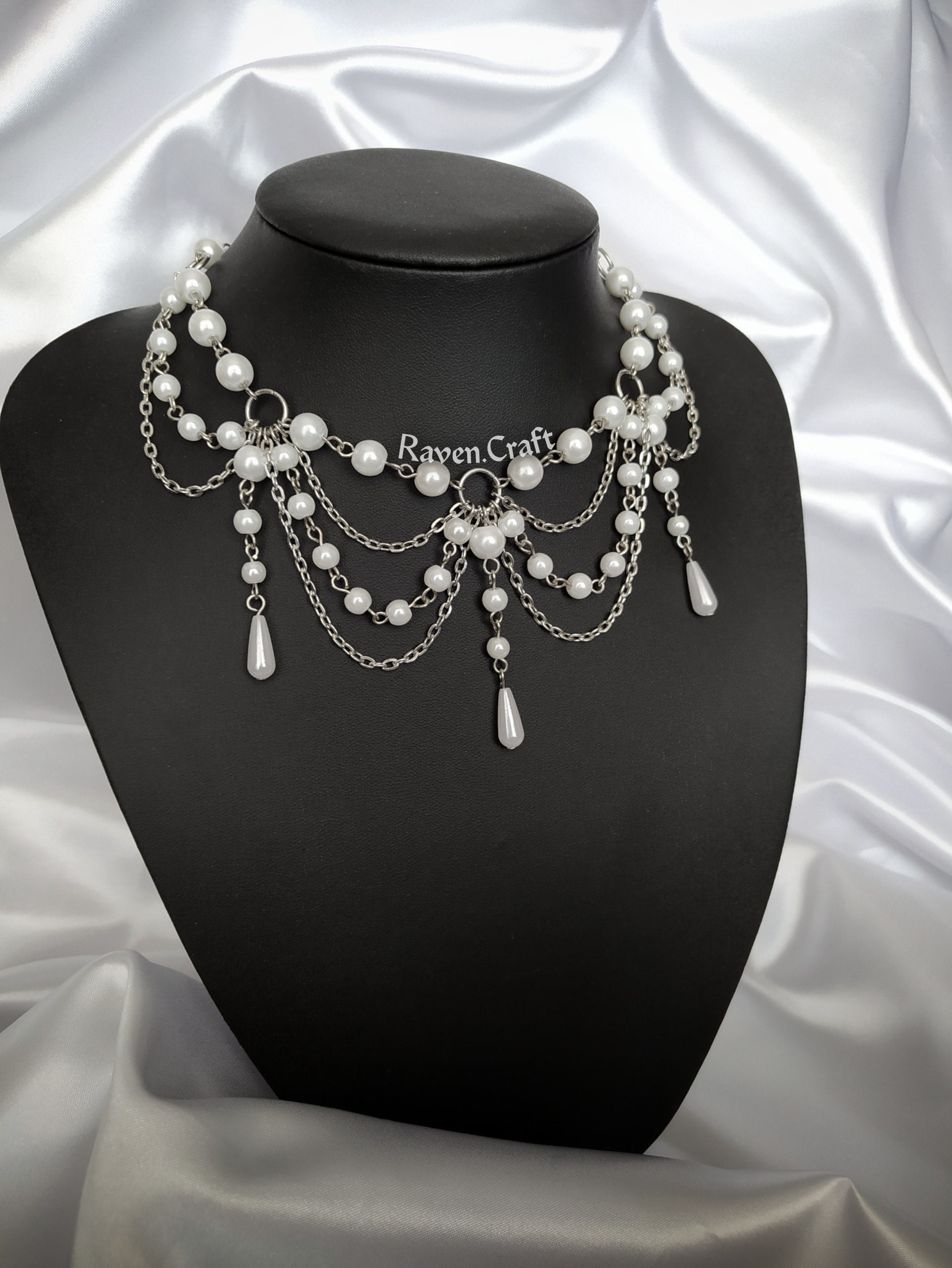 【BLACKPURPLE】Petit B Pearl Layered Necklace Pearlblack Necklace With Black Floral Accent, Triple Strand