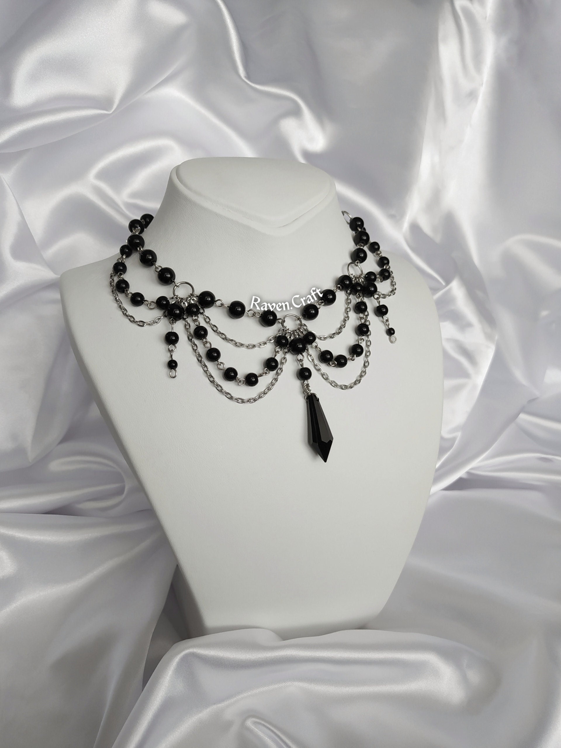 Black Pearl Victorian Necklace. Dark Fairy Gothic Choker. Witchy