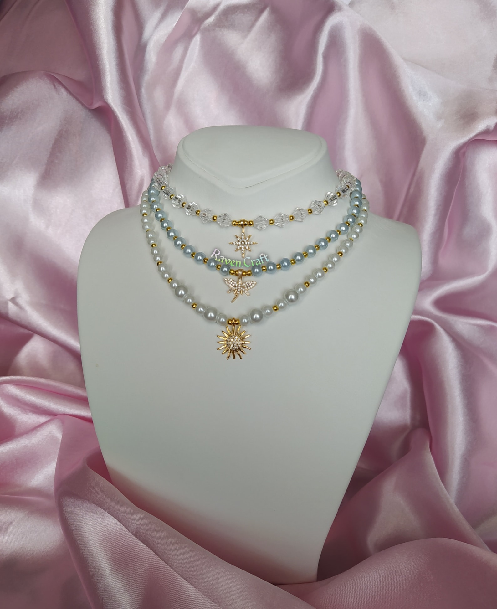 Pearl Necklace. Blue Pearl Pendant Necklaces. Gold Necklace Etsy