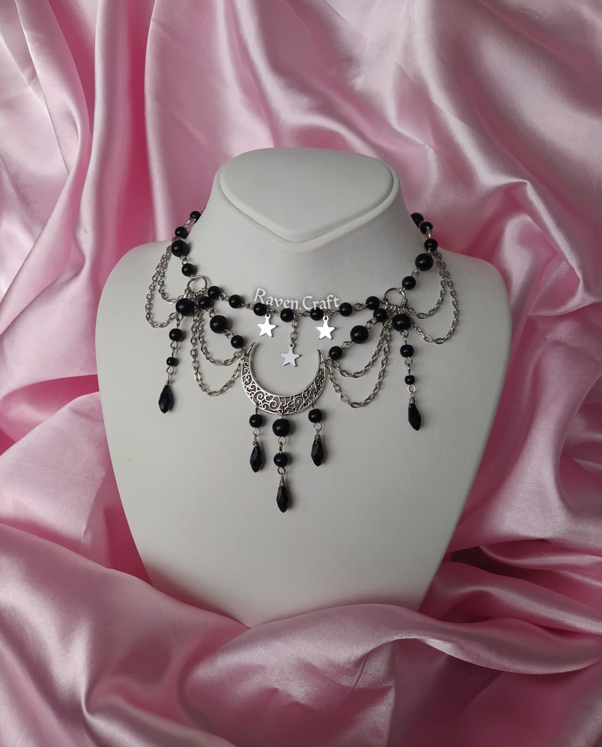 Stardrop Crescent Moon Choker: Fairy Grunge Gothic Necklace