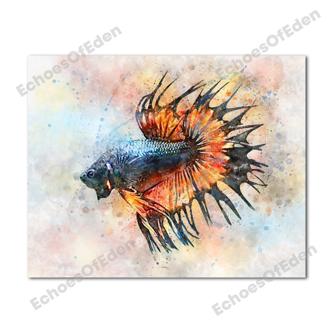Betta Splendens Mustard Gas Crowntail Betta Art Poster Etsy