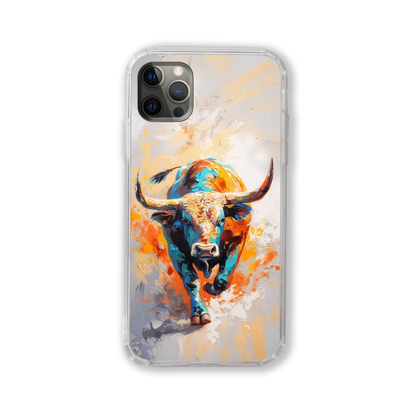 Bull Phone Case, Colorful Oil painting bull , Contemporary art iPhone Case, Angry Bull, Corrida phone case, Bullfighting lover gift