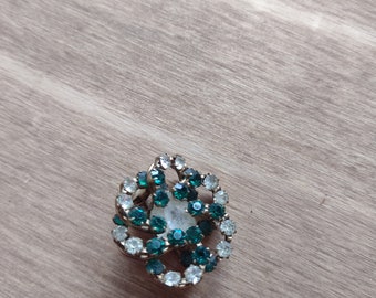 Vintage Blue and Green Round Brooch