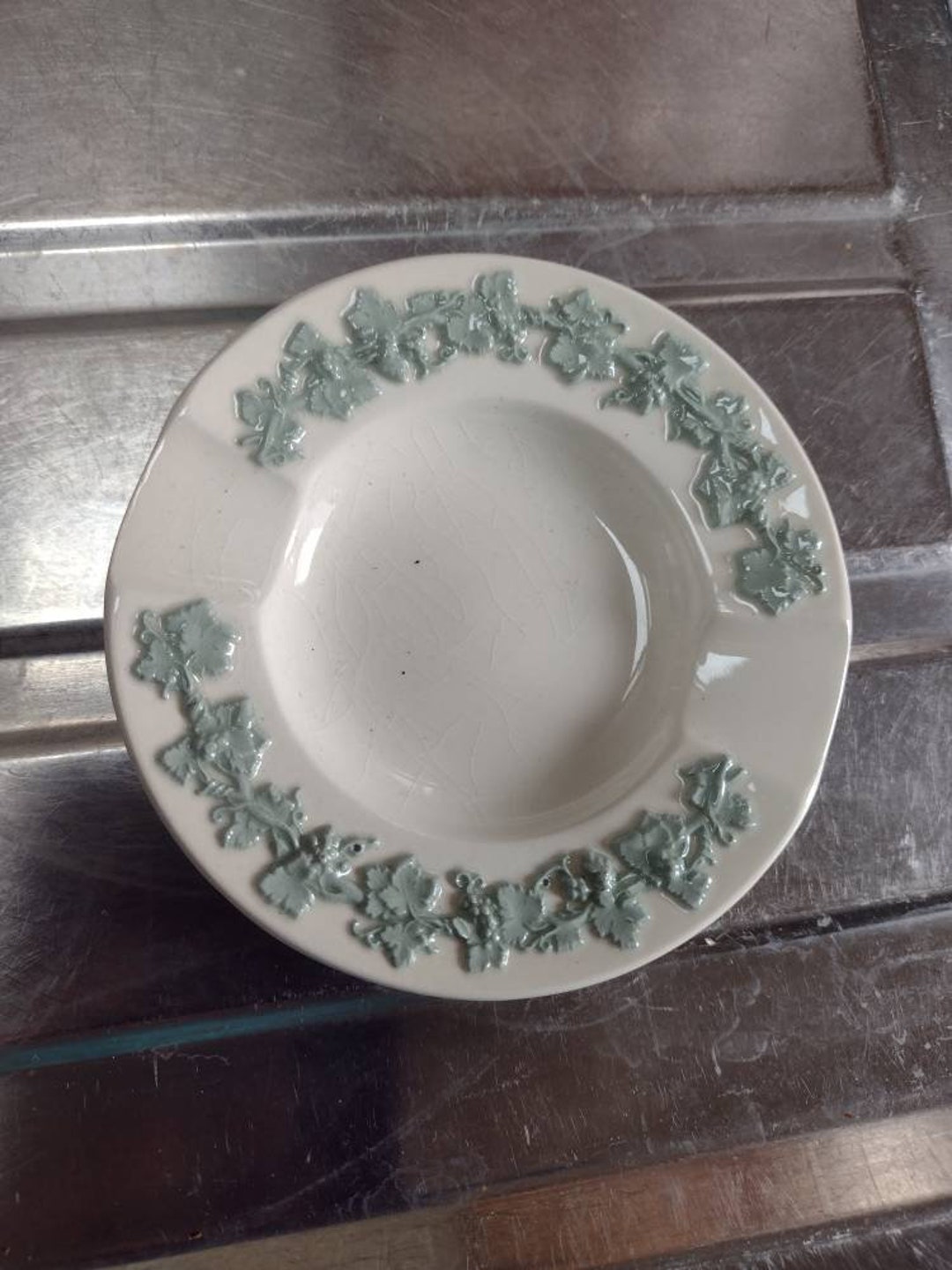 Wedgwood Embossed Queensware Green on Cream Ashtray 1941 Etsy UK