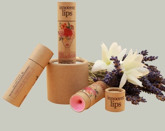 MODESTE Lavender Lip Balm: Vegan, Zero-Waste, Paraben-Free. Nourish lips with natural ingredients, eco-friendly packaging. Made with love!