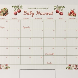Baby Guess the due date Calendar Sign Shower game apple theme apple of our eye picked just for us fall autumn red and green digital download