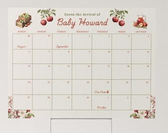 Baby Guess the due date Calendar Sign Shower game apple theme apple of our eye picked just for us fall autumn red and green digital download