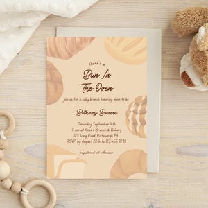Bun in the Oven Baby Shower Brunch Digital Download Invitation invite gender neutral bakery pastries trending theme cute fun playful brown