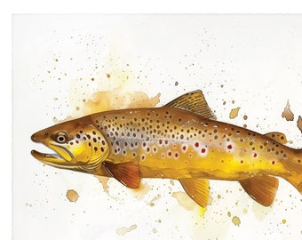 Brown Trout Art, Fly Fishing Print For Men, Giclee Fine Art Watercolor Painting, Angler Fathers Day Gift, Lake House Cabin Wall Art Decor