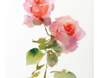 Pink Roses Watercolor Painting | Fine Art Print | Minimalist Floral Wall Art | Soft Color Palette | Gift For Her | June Birthday Flower