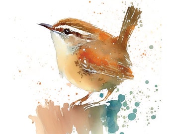 Wren Watercolor Print Bird Painting Giclee Gift For Her Wall Hanging Fine Art Wildlife Decor Bird Watcher Gift Birder Gift Carolina Wren
