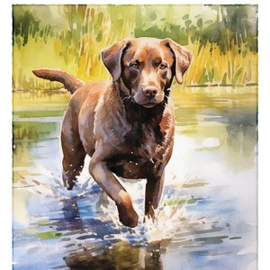 Chocolate Labrador Retriever Watercolor Print, Dog Painting, Chocolate Lab Art, Duck Hunting Wall Hanging, Fine Art Dog Decor, Hunting Dog