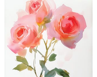 Pink Roses Painting | Watercolor Fine Art Print | Minimalist Floral Wall Art | Soft Color Palette | Gift For Her | June Birthday Flower