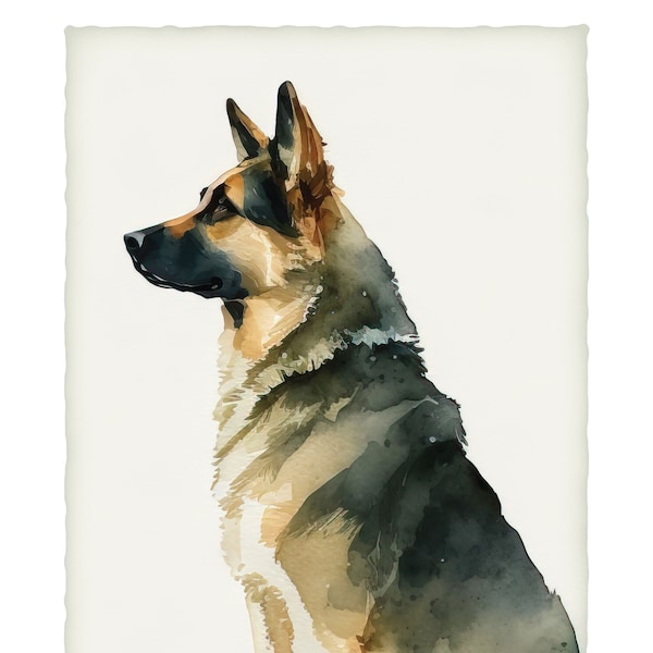 Pintura de perro con estampado de acuarela de pastor alemán, arte fino para colgar en la pared, decoración para perros, regalo de pastor, obra de arte para mascotas
