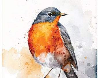Impresión de acuarela de petirrojo, pájaro, petirrojo americano, pintura, su regalo Giclée, pájaro colgante de pared, arte fino, decoración de vida silvestre, regalo para observadores de aves, arte de petirrojo