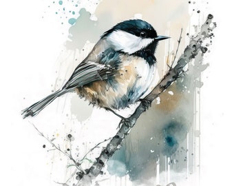 Chickadee Watercolor Print Bird Black Capped Chickadee Painting Giclee Gift Bird Wall Hanging Fine Art Wildlife Decor Bird Watcher Gift Art