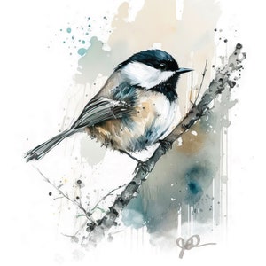 Chickadee Watercolor Print Bird Black Capped Chickadee Painting Giclee Gift Bird Wall Hanging Fine Art Wildlife Decor Bird Watcher Gift Art