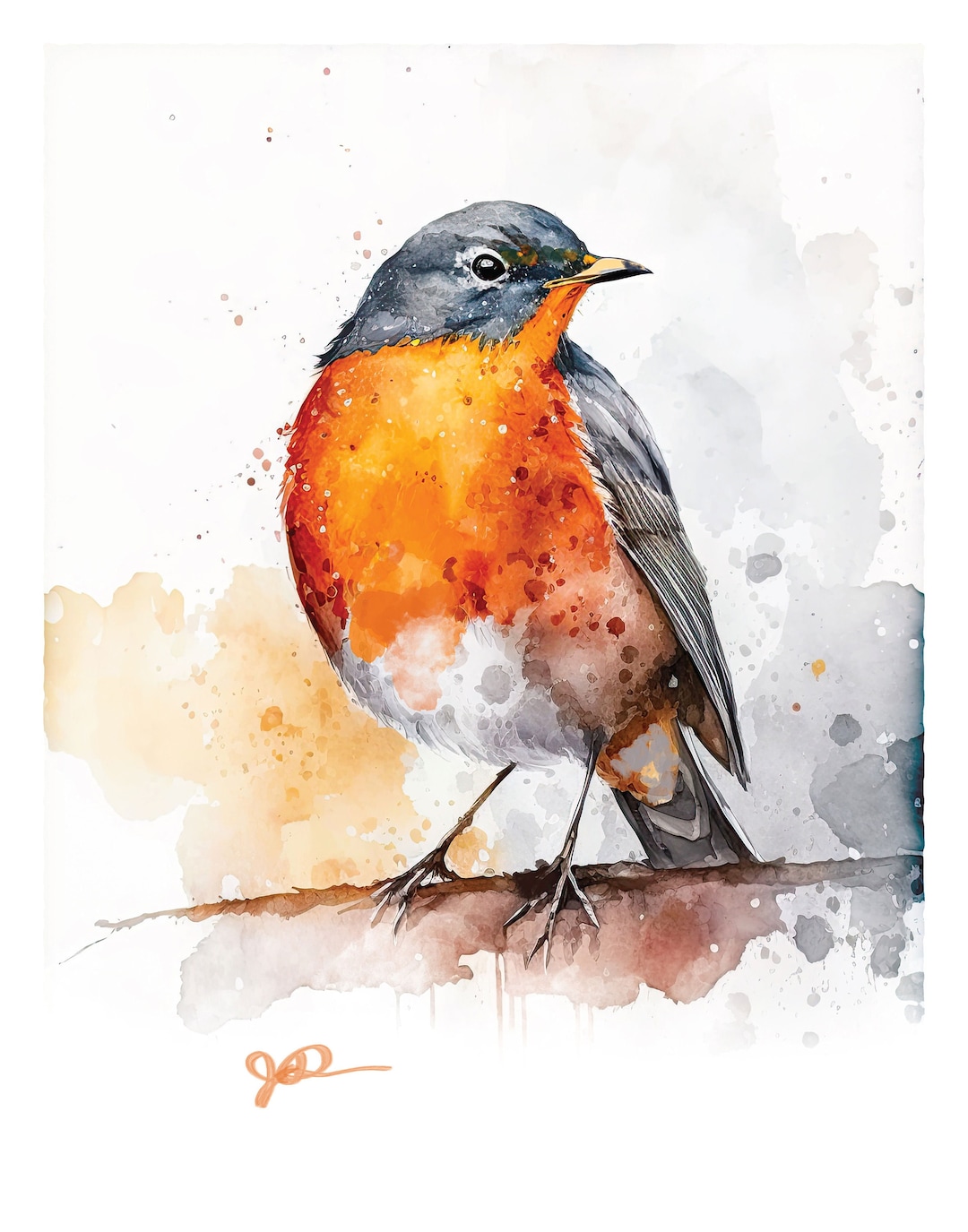 Robin Watercolor Print Bird American Robin Painting Her Giclee Gift ...