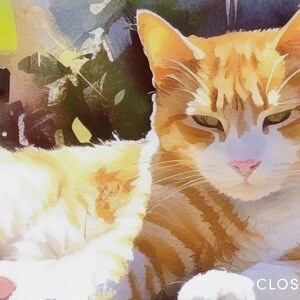 Orange Tabby Cat Print, Ginger Orange Tabby Cat Art, Fine Art Impressionist Watercolor Painting, Cat Lover Gift, Garden Flowers Wall Decor
