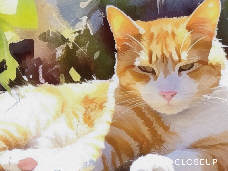 Orange Tabby Cat Print, Ginger Orange Tabby Cat Art, Fine Art Impressionist Watercolor Painting, Cat Lover Gift, Garden Flowers Wall Decor