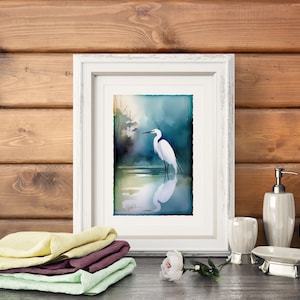 Egret Art Watercolor Print Great Egret Painting Audubon Bird Wall Hanging Fine Art Wildlife Decor Bird Lover Gift Egret Art Coastal Decor