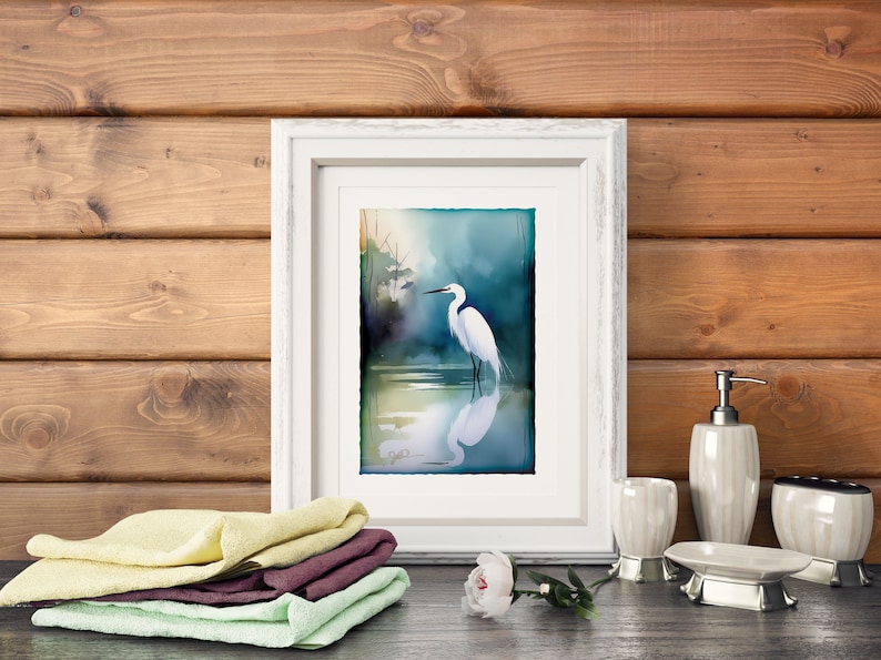 Egret Art Watercolor Print Great Egret Painting Audubon Bird Wall Hanging Fine Art Wildlife Decor Bird Lover Gift Egret Art Coastal Decor