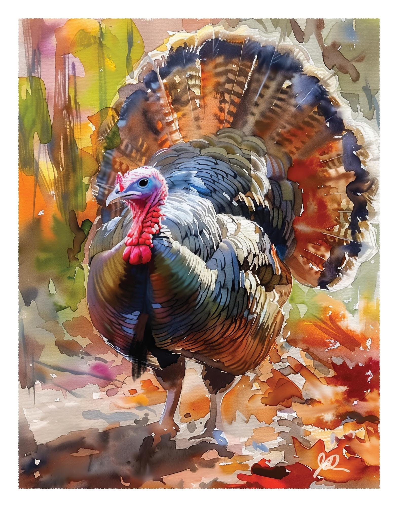Wild Turkey Watercolor Art Print, Rustic Fall Wildlife Painting ...