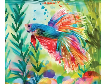 Betta Fish Print, Watercolor Betta Fish Art For Nursery, Betta Decor, Colorful Aquarium Wall Art, Whimsical Gift, Siamese Fighting Fish Art