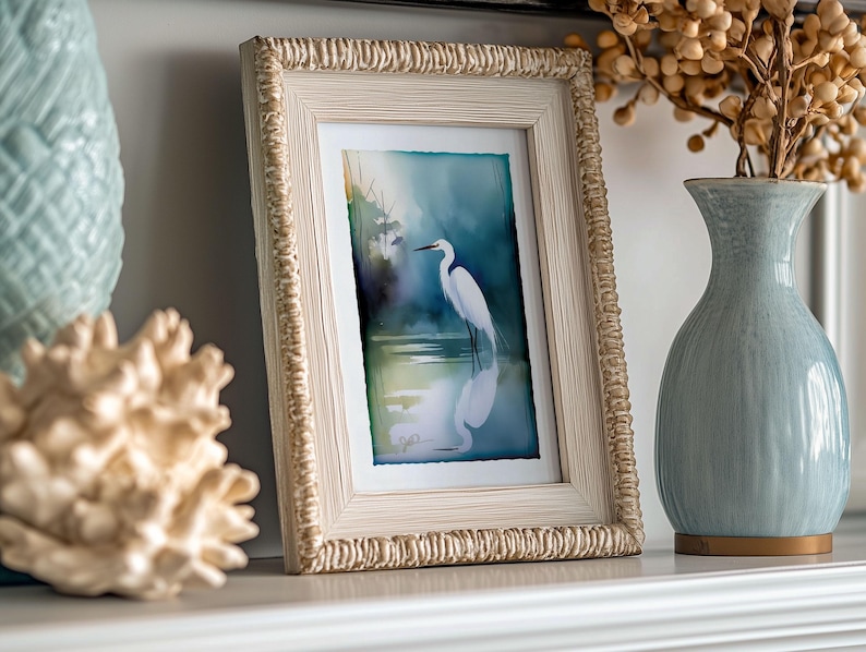 Egret Art Watercolor Print Great Egret Painting Audubon Bird Wall Hanging Fine Art Wildlife Decor Bird Lover Gift Egret Art Coastal Decor