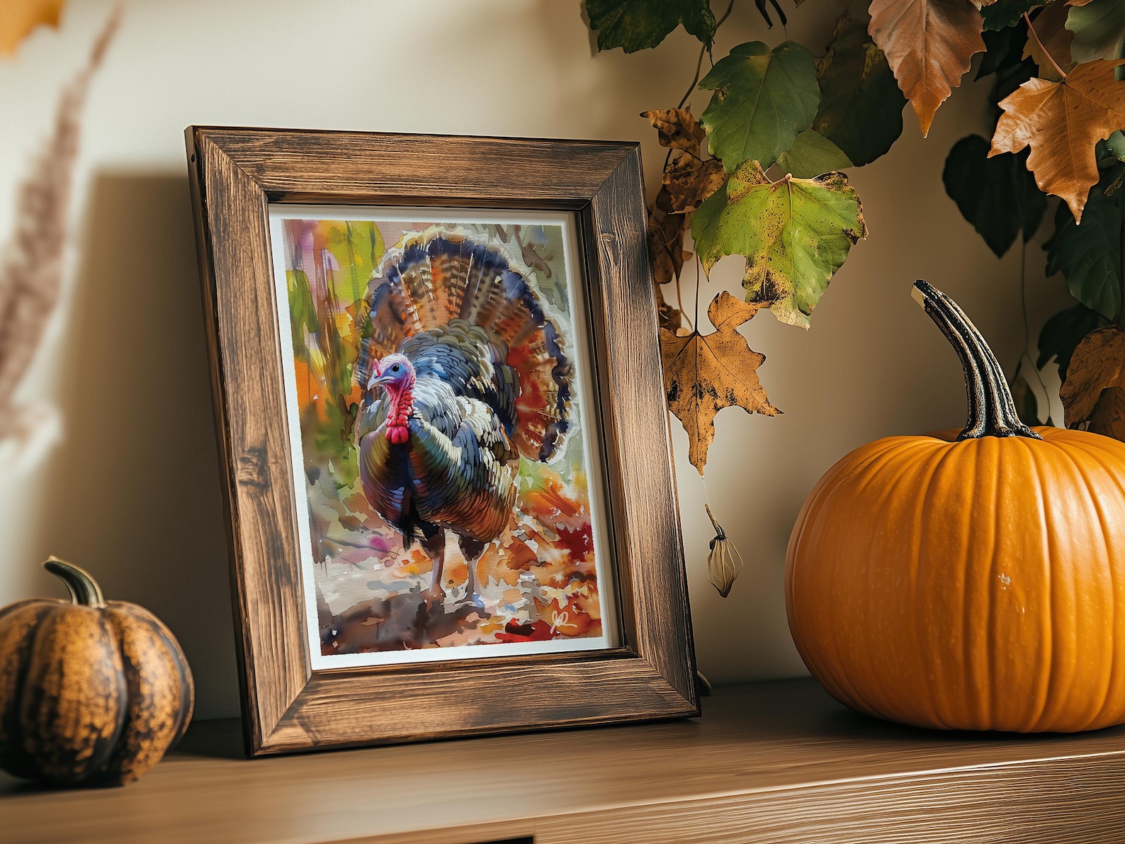 Wild Turkey Watercolor Art Print, Rustic Fall Wildlife Painting ...