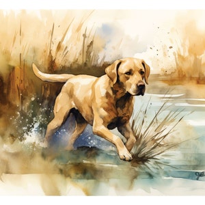 Labrador Retriever Watercolor Print | Working, Hunting, Farm Dog Painting Decor | Gold Lab | Fine Art Wall Hanging Art |  Sportsman Gift