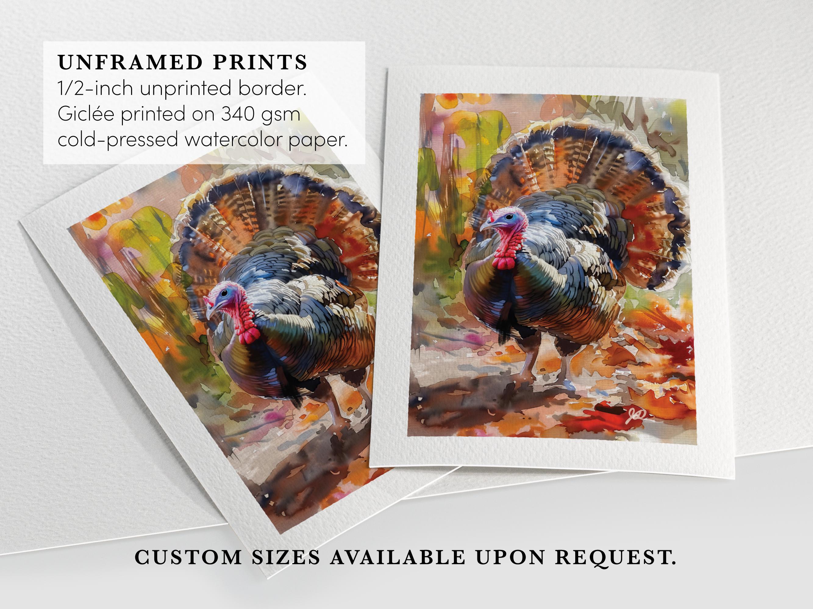 Wild Turkey Watercolor Art Print, Rustic Fall Wildlife Painting ...