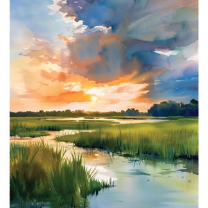 Marsh Painting, Salt Marsh Print, Low Country Art, Charleston South Carolina Watercolor, Gift For Her, Coastal Decor, Sunset Landscape Art